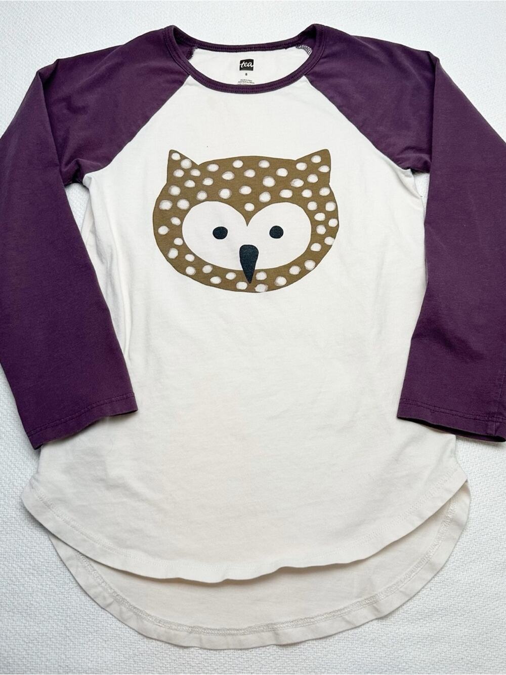 Tea Collection Long-Sleeve Raglan Tee with Owl Graphic - Purple/White